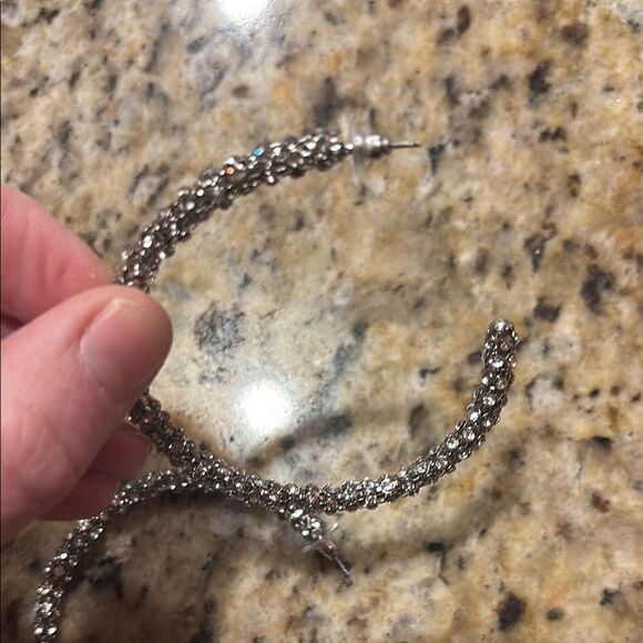 Elegant Silver Hoop Sparkle ✨ Large Hoop Earrings - Picture 6 of 8